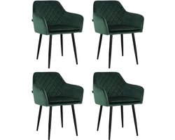 Lina® Noble Eetkamerstoelen - Groen - Set van 4 - Velvet