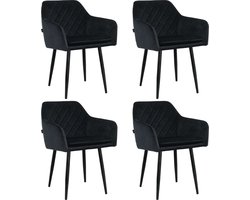Lina® Noble Eetkamerstoelen - Zwart - Set van 4 - Velvet