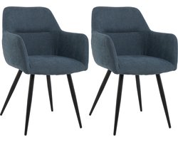 Lina® Nova Eetkamerstoel - Blauw - Set van 2 - Stof