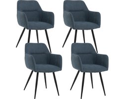Lina® Nova Eetkamerstoel - Blauw - Set van 4 - Stof