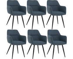 Lina® Nova Eetkamerstoel - Blauw - Set van 6 - Stof