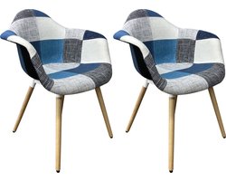 Lina® RIA Eetkamerstoelen set van 2 – Keukenstoelen- Blauw-Grijs- Stof