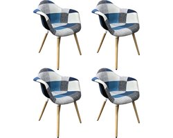 Lina® RIA Eetkamerstoelen set van 4 – Keukenstoelen- Blauw-Grijs- Stof