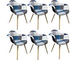Lina® RIA Eetkamerstoelen set van 6 – Keukenstoelen- Blauw-Grijs- Stof