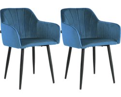 Lina® Rio Eetkamerstoelen - Blauw - Set van 2 - Velvet