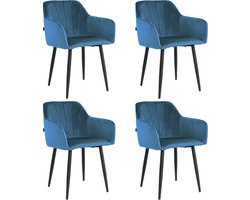 Lina® Rio Eetkamerstoelen - Blauw - Set van 4 - Velvet