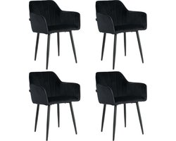 Lina® Rio Eetkamerstoelen - Zwart - Set van 4 - Velvet