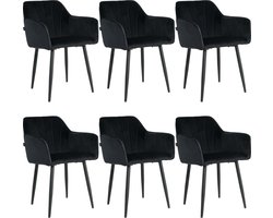 Lina® Rio Eetkamerstoelen - Zwart - Set van 6 - Velvet