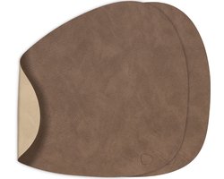 LIND DNA Placemats Nupo - Leer - Brown / Sand - dubbelzijdig - Curved - 44 x 37 cm - 2 Stuks