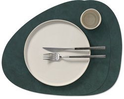 LIND DNA Placemats Nupo - Leer - Dark Green - Curved - Afwasbaar - 44 x 37 cm - 2 Stuks