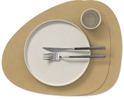 LIND DNA Placemats Nupo - Leer - Khaki - Curved - 44 x 37 cm - 2 Stuks