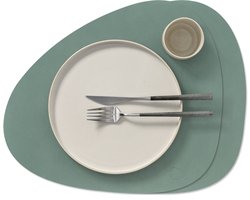 LIND DNA Placemats Nupo - Leer - Pastel Green - Curved - Afwasbaar - 44 x 37 cm - 2 Stuks