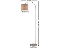 Lindby - booglamp - 1licht - IJzer, textiel - H: 150.2 cm - E27 - satijnnikkel, grijs