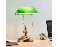 Lindby - bureaulamp - 1licht - Metaal, glas - H: 38 cm - E27 - antiek messing, groen
