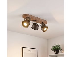 Lindby - halogeen spot - 3lichts - Metaal, multiplex - H: 17.5 cm - GU10 - bruin, zwart