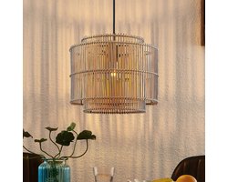 Lindby - Hanglamp - 1licht - Bamboe, staal - H: 29.5 cm - E27 - natuurlijk bamboe, zwart