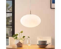 Lindby - hanglamp - 1licht - Ijzer, glas - E27 - satijn nikkel, opaal wit