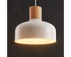 Lindby - hanglamp - 1licht - metaal, hout - H: 25 cm - E27 - wit, licht hout