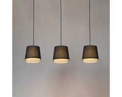 Lindby - hanglamp - 3lichts - Ijzer, rotan - E27 - zwart, licht hout