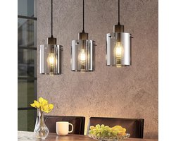 Lindby - hanglamp - 3lichts - Staal, glas - E27 - zwart, rookgrijs