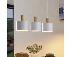 Lindby - hanglamp - 3lichts - Staal, hout - H: 15 cm - E27 - wit, hout