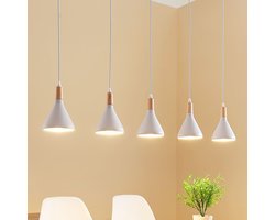 Lindby - hanglamp - 5lichts - Metaal, hout - H: 17 cm - E14 - wit, licht hout
