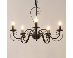 Lindby - kroonluchter - 5lichts - metaal - H: 38 cm - E14 - antiek bruin