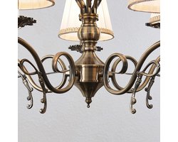Lindby - kroonluchter - 5lichts - Textiel, metaal - H: 42 cm - E14 - wit, antiek messing