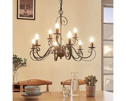 Lindby - kroonluchter - 9lichts - Metaal - H: 54 cm - E14 - roestbruin