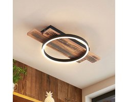 Lindby - LED plafondlamp- met dimmer - 1licht - Aluminium, dennenhout - H: 5.3 cm - Licht hout - Inclusief lichtbron