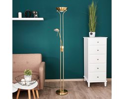 Lindby - LED vloerlamp- met dimmer - 2lichts - Ijzer, glas, polycarbonaat - H: 180 cm - mat messing, mat wit - Inclusief lichtbronnen