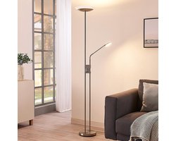 Lindby - LED vloerlamp- met dimmer - 2lichts - Metaal, glas - H: 180 cm - satijn nikkel - Inclusief lichtbronnen