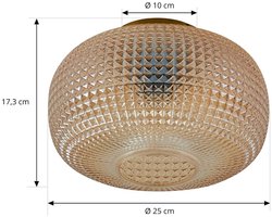 Lindby - plafondlamp - 1licht - Glas, ijzer - H: 17.3 cm - E27 - amber, messing