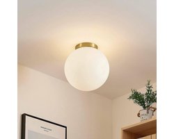 Lindby - plafondlamp - 1licht - Glas, metaal - H: 31.5 cm - E27 - messing, wit