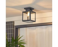 Lindby - plafondlamp - 1licht - Roestvrij staal, glas - H: 22 cm - E27 - zwart, transparant