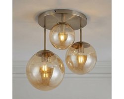 Lindby - plafondlamp - 3lichts - Glas, staal - H: 44 cm - E27 - amber, oud messing