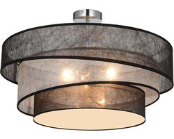 Lindby - plafondlamp - 3lichts - ijzer, textiel - H: 24 cm - E27 - chroom, zwart, zilver