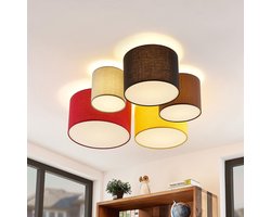 Lindby - plafondlamp - 5lichts - Stof, metaal - H: 25.5 cm - E27 - grijs, bruin, zwart, rood, geel