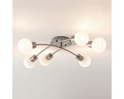 Lindby - plafondlamp - 6lichts - Ijzer, glas - H: 18 cm - E14 - nikkel satijn, wit