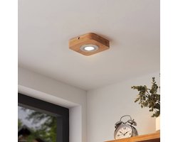 Lindby - plafondlamp hout - 1licht - Eikenhout, ABS, polycarbonaat - H: 3.7 cm - licht hout, satijn nikkel - Inclusief lichtbron