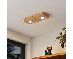 Lindby - plafondlamp hout - 2lichts - Eikenhout, ABS, polycarbonaat - H: 3.7 cm - licht hout, satijn nikkel - Inclusief lichtbronnen