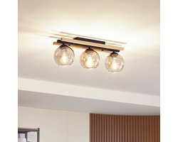 Lindby - plafondlamp hout - 3lichts - Hout, glas, ijzer - H: 20.5 cm - E27 - licht hout, amber, zwart