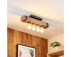 Lindby - plafondlamp hout - 4lichts - Hout, metaal - H: 12 cm - E27 - bruin, zwart