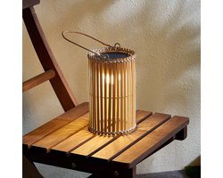 Lindby - Solar buitenverlichting- met dimmer - 1licht - Bamboe - H: 21.5 cm - hel hout - Inclusief lichtbron