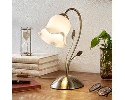 Lindby - Tafellamp - 1licht - glas, metaal - H: 32 cm - E27 - wit, klassiek messing