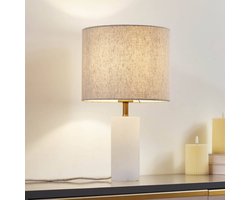 Lindby - Tafellamp - 1licht - Marmer, textiel, metaal - H: 43 cm - E27 - wit, beige, goud