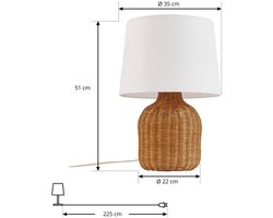 Lindby - Tafellamp - 1licht - Rotan, textiel - H: 52 cm - E27 - wit, licht hout