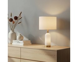 Lindby - Tafellamp - 1licht - Stof, marmer, metaal - H: 50 cm - E27 - wit, grijs, goud