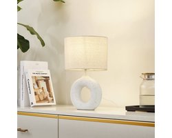 Lindby - Tafellamp - 1licht - Textiel, beton - H: 37 cm - E27 - beige, wit