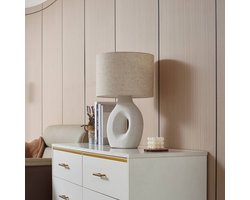 Lindby - Tafellamp - 1licht - Textiel, keramiek - H: 50 cm - E27 - grijs-wit, wit